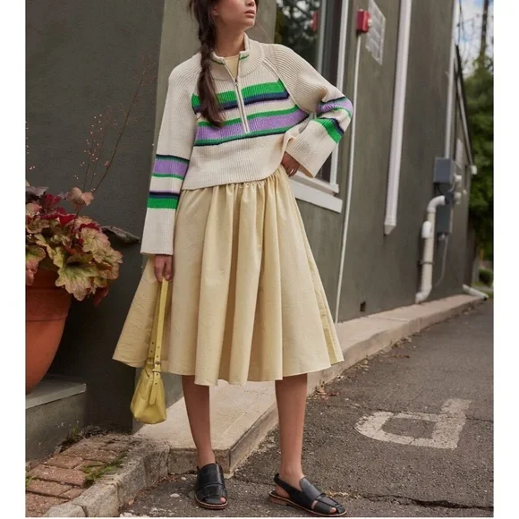 NWT Free People Striped Greta Half Zip /Sugar Swirl Combo - Picture 2 of 7